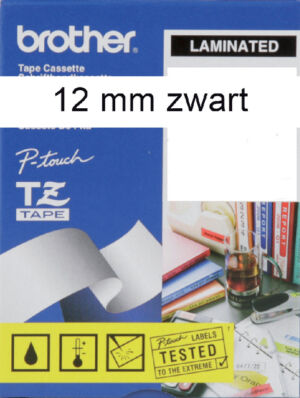 LABELTAPE BROTHER TZE-231 12MMX8M WIT/ZWART