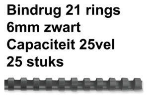 BINDRUG FELLOWES 6MM 21RINGS A4 ZWART