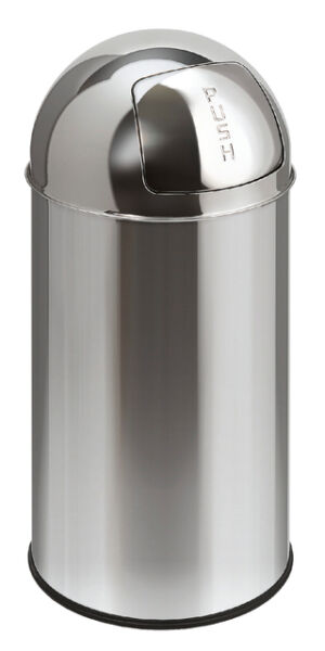 AFVALBAK PUSHCAN 40LITER MET PUSHDEKSEL ZILVER